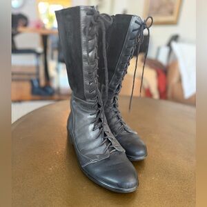Naot Tall Lace-Up Leather Boots w/ Side Zip — Black — Size 40 (EU)